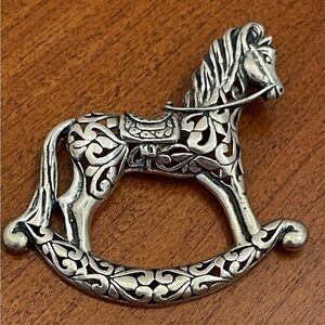 Jezlaine .925 Sterling Silver Rocking Horse Pin Brooch.